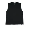 The RHSM "Live By The Bar Die By The Bar" Oversized Tank in black, laid flat (front view), showing the premium organic cotton and crew neck design of this fitness apparel.
