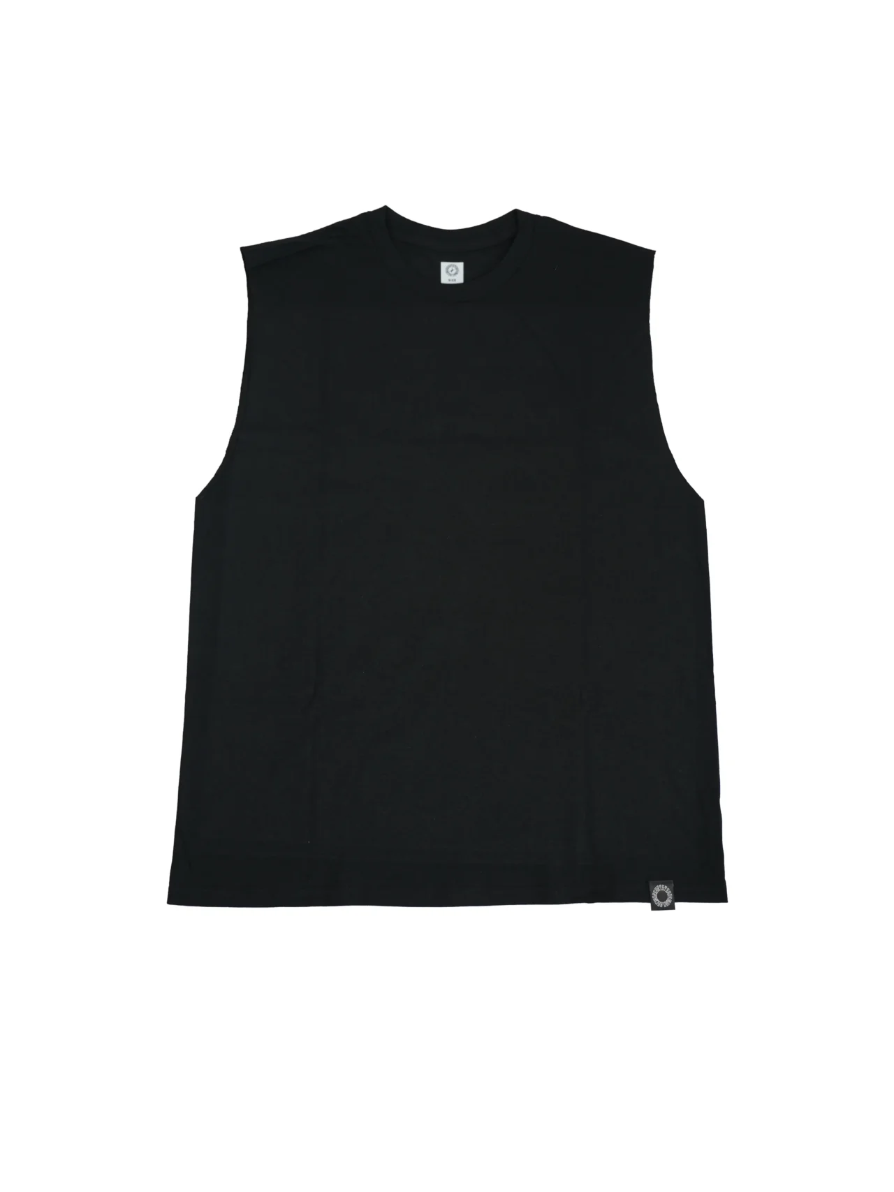 The RHSM "Live By The Bar Die By The Bar" Oversized Tank in black, laid flat (front view), showing the premium organic cotton and crew neck design of this fitness apparel.
