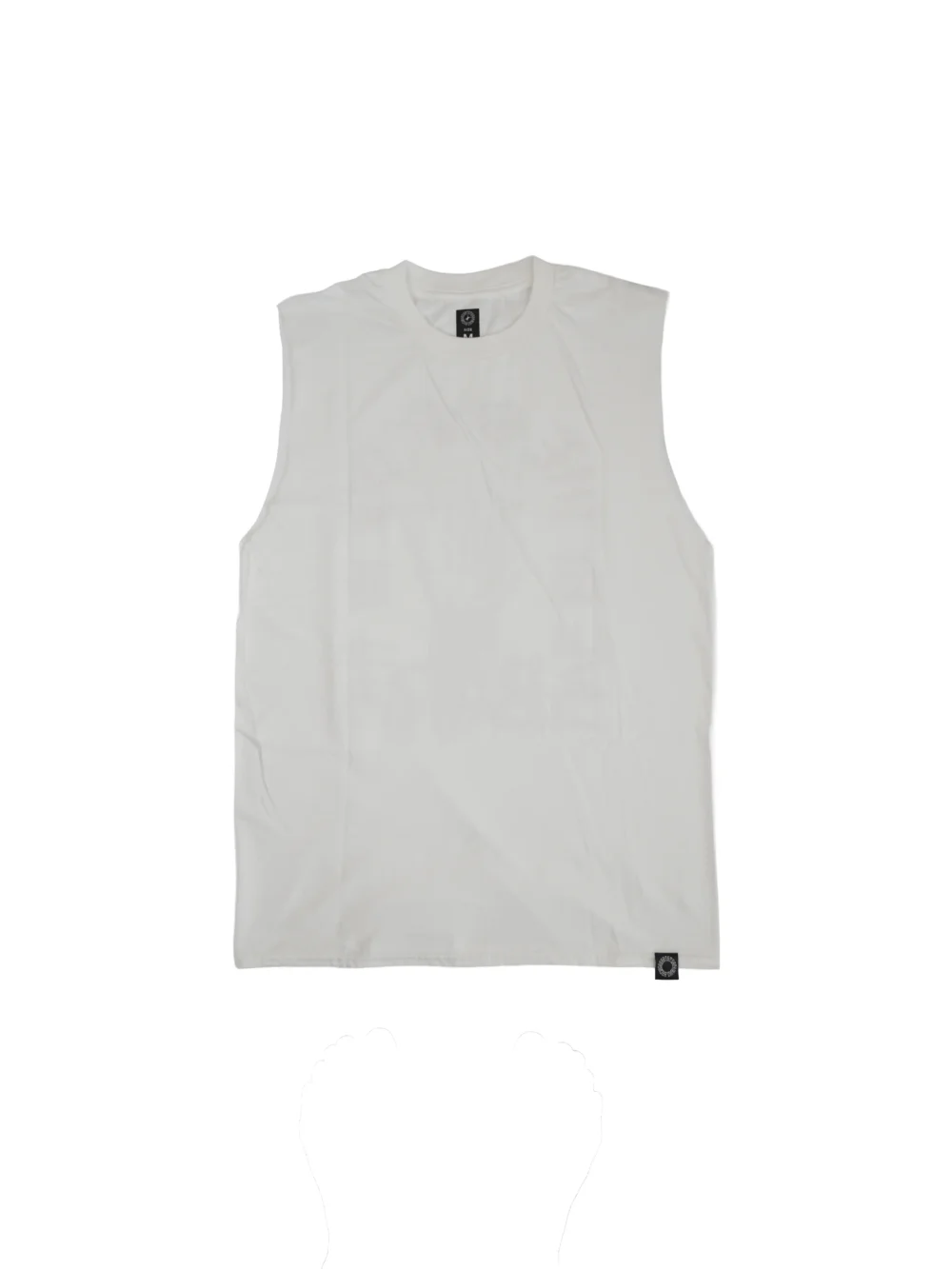 The RHSM "Live By The Bar Die By The Bar" Oversized Tank in white, laid flat (front view), made from 100% organic cotton fitness apparel.