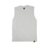 The RHSM "Live By The Bar Die By The Bar" Oversized Tank in white, laid flat (front view), made from 100% organic cotton fitness apparel.