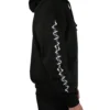 Model wearing the black "GODMODE" hoodie (back view), highlighting the clean back and showcasing the powerful lightning sleeve graphics from the calisthenics clothing brand RHSM.