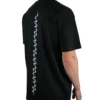 Model wearing the black "GODMODE" tee (back view), representing power with the lightning graphic from the calisthenics clothing brand RHSM.