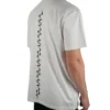 Model wearing the white "GODMODE" tee (back view), showcasing the impactful lightning design and dropped shoulders from the calisthenics clothing brand RHSM.