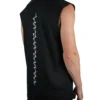 Model wearing the black "GODMODE V2" tank (back view), showcasing the powerful lightning design from the calisthenics clothing brand RHSM.