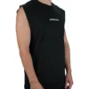 Model wearing the black GODMODE V2 oversized tank (front view), demonstrating the comfortable loose fit of this premium workout gear.