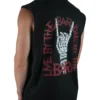 Model wearing the black "Live By The Bar Die By The Bar" tank (back view), representing the LBTBDBTB mindset of the calisthenics clothing brand RHSM.