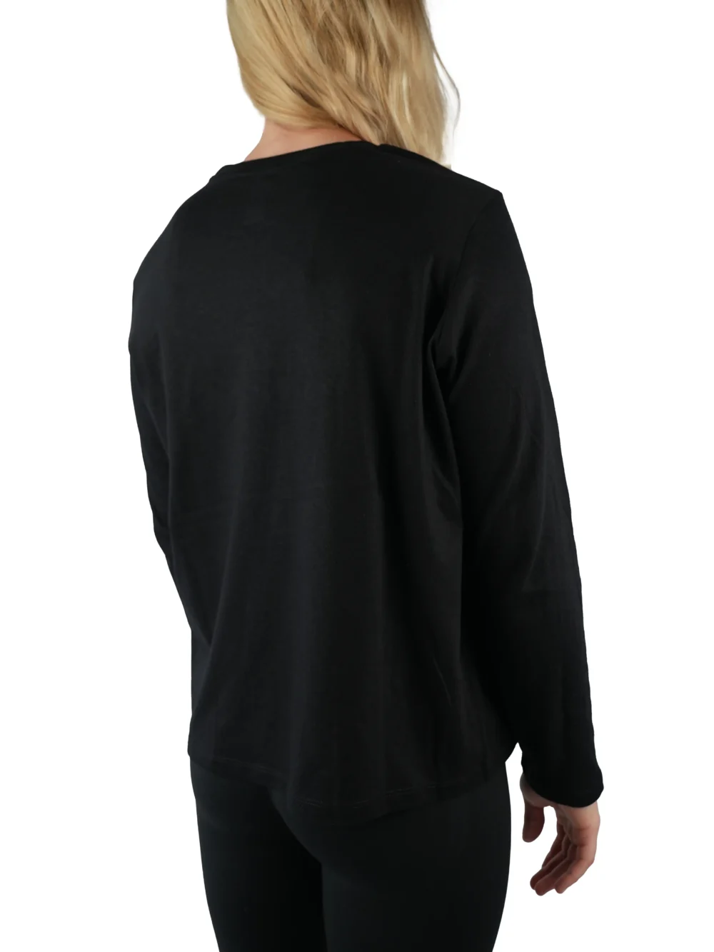 Model wearing the black "[RHXSM]" long sleeve (back view), showcasing the classic silhouette from the calisthenics clothing brand RHSM.