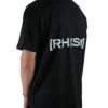 Model wearing the black "[RHXSM]" tee (back view), representing resilience with the powerful back graphic from the calisthenics clothing brand RHSM.