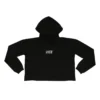 RHSM 1st Edition Women's Cropped Hoodie in black laid flat, showing the front classic RHSM logo on the calisthenics apparel.