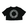 Back view of the black RHSM 1st Edition tee laid flat, showcasing the "Racing Heart Steady Mind" graphic from the RHSM calisthenics clothing brand.