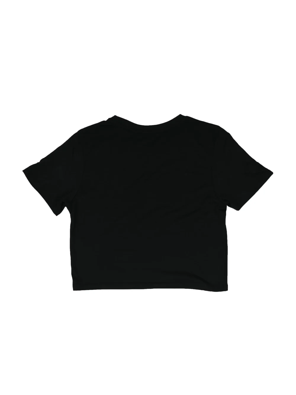Flat lay of the plain back of the black Classic Fit Crop Top, showcasing the triblend fabric.