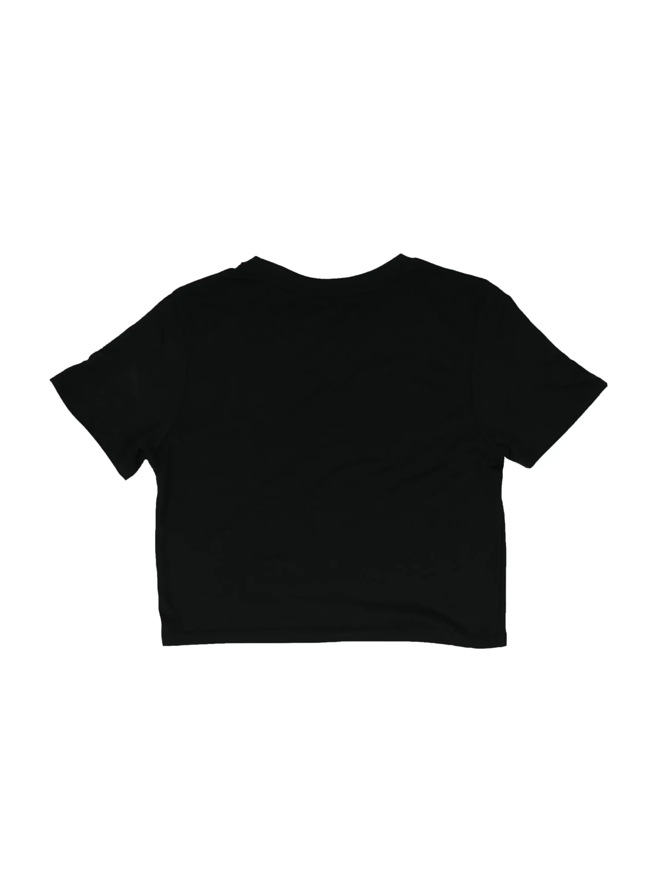 Flat lay of the plain back of the black Classic Fit Crop Top, showcasing the triblend fabric.
