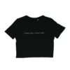 Flat lay of the black Classic Fit Crop Top, showing the minimalist white RHSM front graphic and its athletic cropped silhouette.