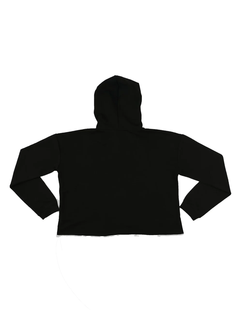 Flat lay of the back of the RHSM Classic Fit Cropped Hoodie, showing the plain back and the seams of the hood.