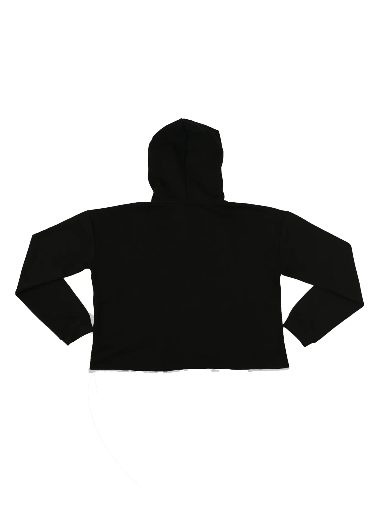 Flat lay of the back of the RHSM Classic Fit Cropped Hoodie, showing the plain back and the seams of the hood.