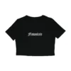 RHSM Flowstate Women's Crop Top in black laid flat, showing the "Flowstate" graphic on the 100% cotton calisthenics apparel.