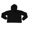 Back view of the black RHSM Flowstate cropped hoodie laid flat, showing the 80/20 cotton-poly blend construction of the RHSM workout gear.