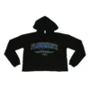 RHSM Flowstate Women's Cropped Hoodie in black laid flat, showing the "Flowstate" graphic on the premium calisthenics apparel.