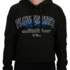 Model wearing the black RHSM Flowstate cropped hoodie, demonstrating the athletic cropped fit of the fitness apparel.