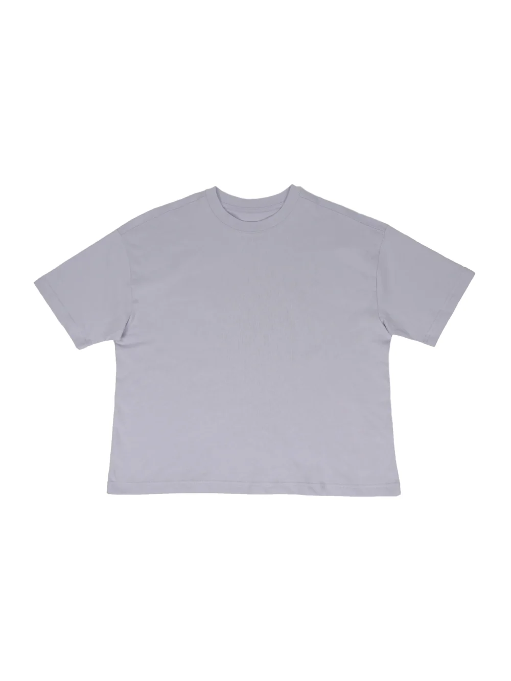 Flat lay of the front of the lilac RHSM MVMT Oversized Boxy Tee, showing the heavyweight cotton fabric, crewneck, and dropped shoulders.