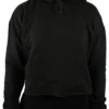 Model wearing the black RHSM MVMT cropped hoodie (front view), showcasing the modern crop fit, spacious kangaroo pocket, and hood drawstrings.