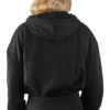 Model wearing the back of the black full-zip hoodie, showing the drape of the lightweight fleece.