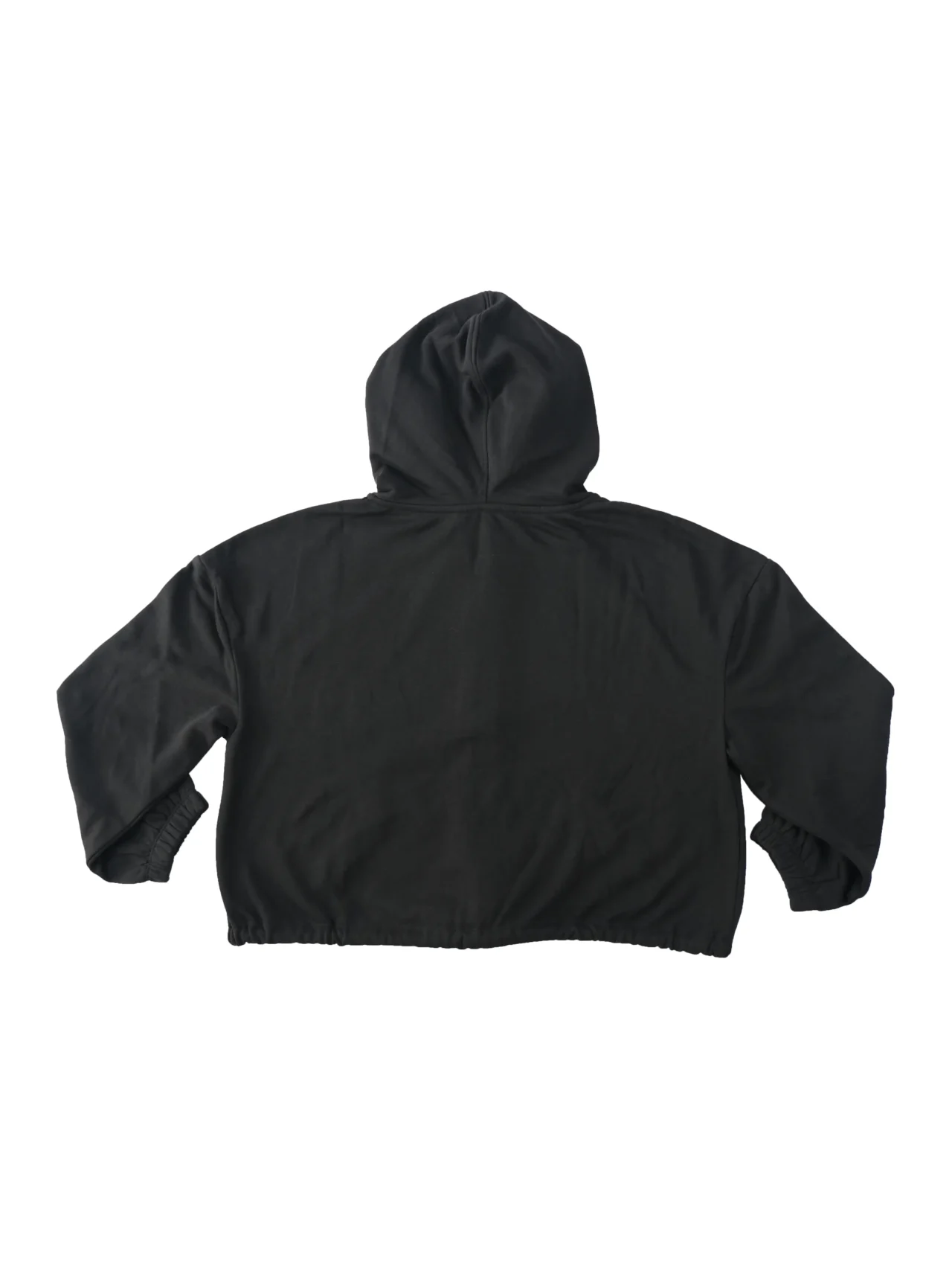 RHSM Minimalist Full-Zip Hoodie in black laid flat (back view), highlighting the oversized cut of the workout gear.