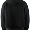 Model wearing the back of the black half-zip hoodie, showing the drape of the lightweight fleece.
