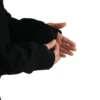 Close-up detail shot of the black hoodie's long sleeve and secure ribbed cuff