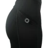 Model in a side profile wearing the black RHSM leggings, demonstrating the function of the side drop-in pocket.