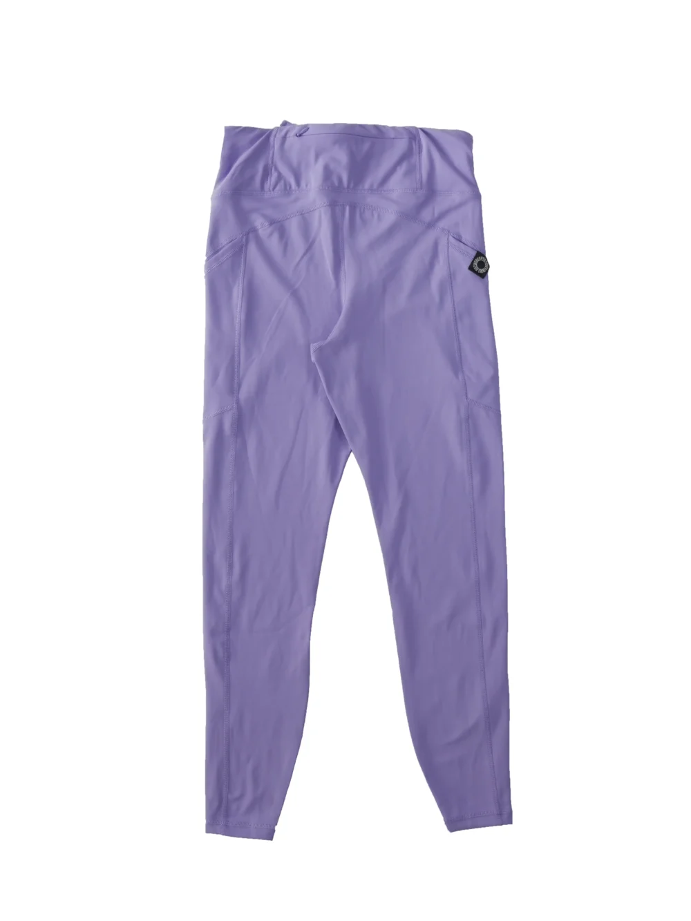 RHSM Minimalist Leggings in lavender laid flat, back view, highlighting the secure rear zip pocket on the workout gear.
