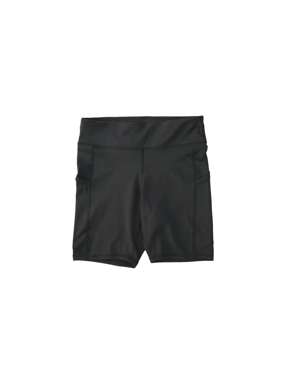 RHSM Minimalist Shorts in black laid flat, front view, showing the premium calisthenics apparel fabric.