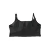 Back view of the black RHSM Minimalist Sports Bra laid flat, highlighting the secure spaghetti strap design of the workout gear.