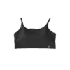 RHSM Minimalist Sports Bra in black laid flat, showing the minimalist sewn label on the premium calisthenics apparel.