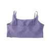 Back view of the lavender RHSM Minimalist Sports Bra laid flat, showing the 4-way stretch poly-elastane fabric of the workout gear.