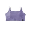 RHSM Minimalist Sports Bra in lavender laid flat, showing the minimalist sewn RHSM label on the calisthenics apparel.