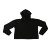 Flat lay front view of the black RHSM Women's MVMT Cropped Hoodie, showing the premium heavyweight fabric, cropped cut, and kangaroo pocket.