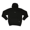 The RHSM "[RHXSM]" Hoodie in black, laid flat (front view), showing the new minimalist chest graphic and sewn-in pocket label of this fitness apparel.