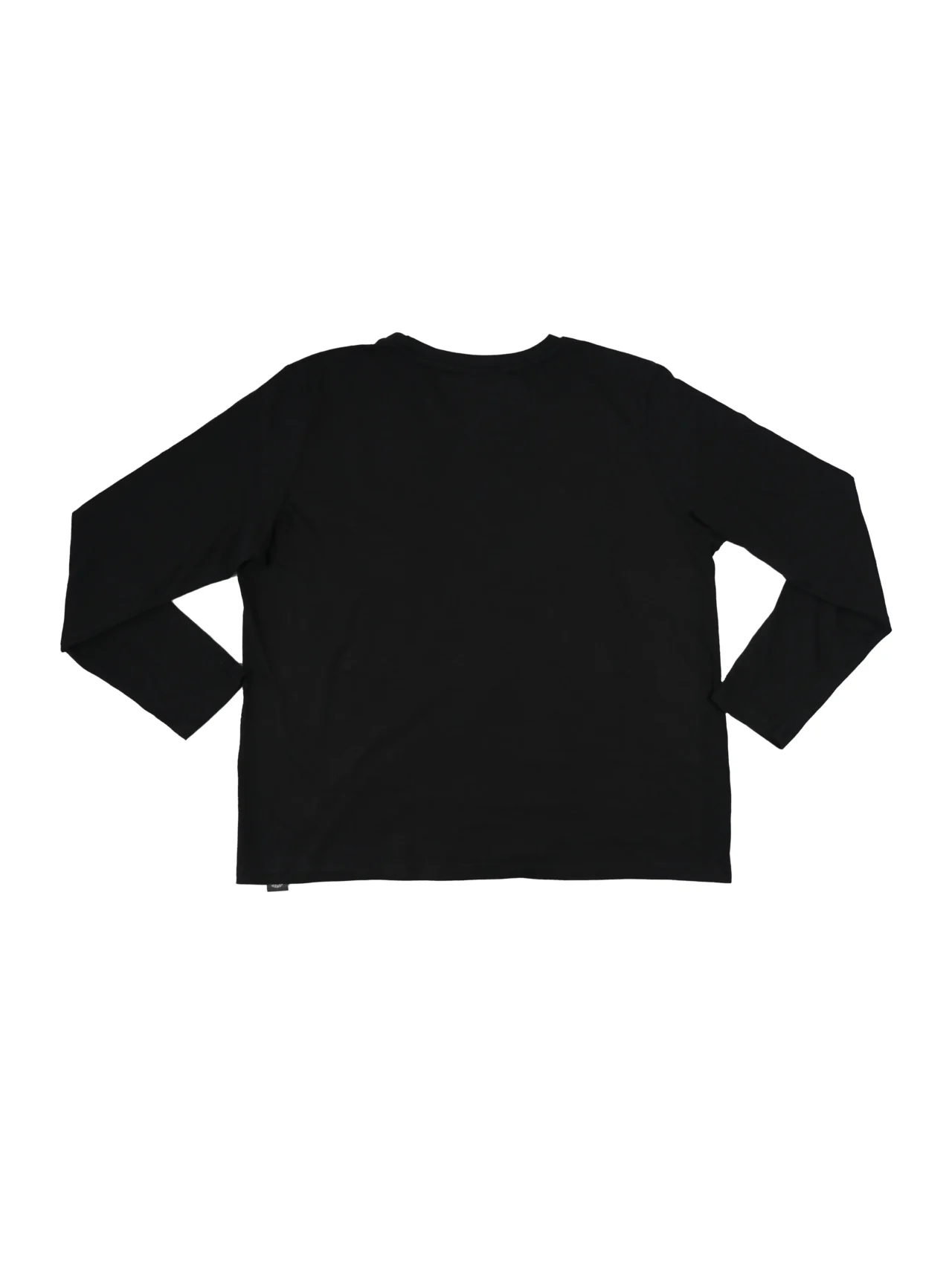 The black "[RHXSM]" long sleeve, laid flat (back view), highlighting the clean back and comfortable tubular construction; essential calisthenics apparel for women.