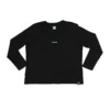 The women's RHSM "[RHXSM]" Long Sleeve Tee in black, laid flat (front view), showing the premium ringspun cotton fabric of this fitness apparel.