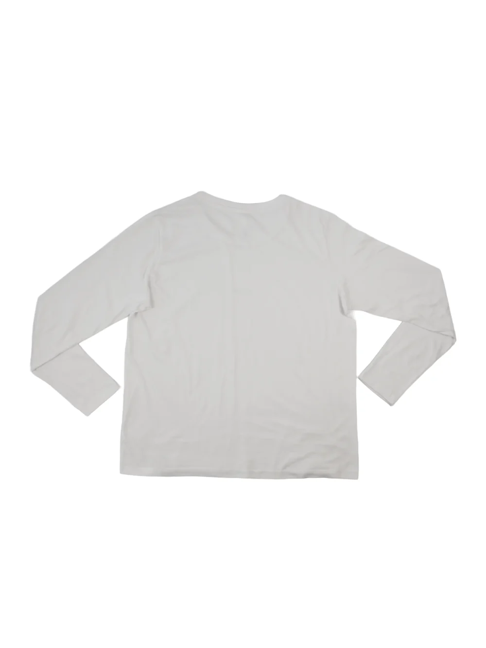The white "[RHXSM]" long sleeve, laid flat (back view), detailing the clean design on this piece of high-performance calisthenics apparel.