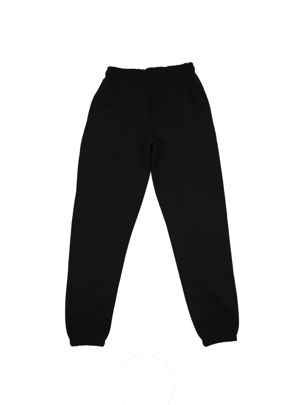The black "[RHXSM]" minimalist sweatpants, laid flat (back view), emphasizing the clean, versatile design of this piece of calisthenics apparel.