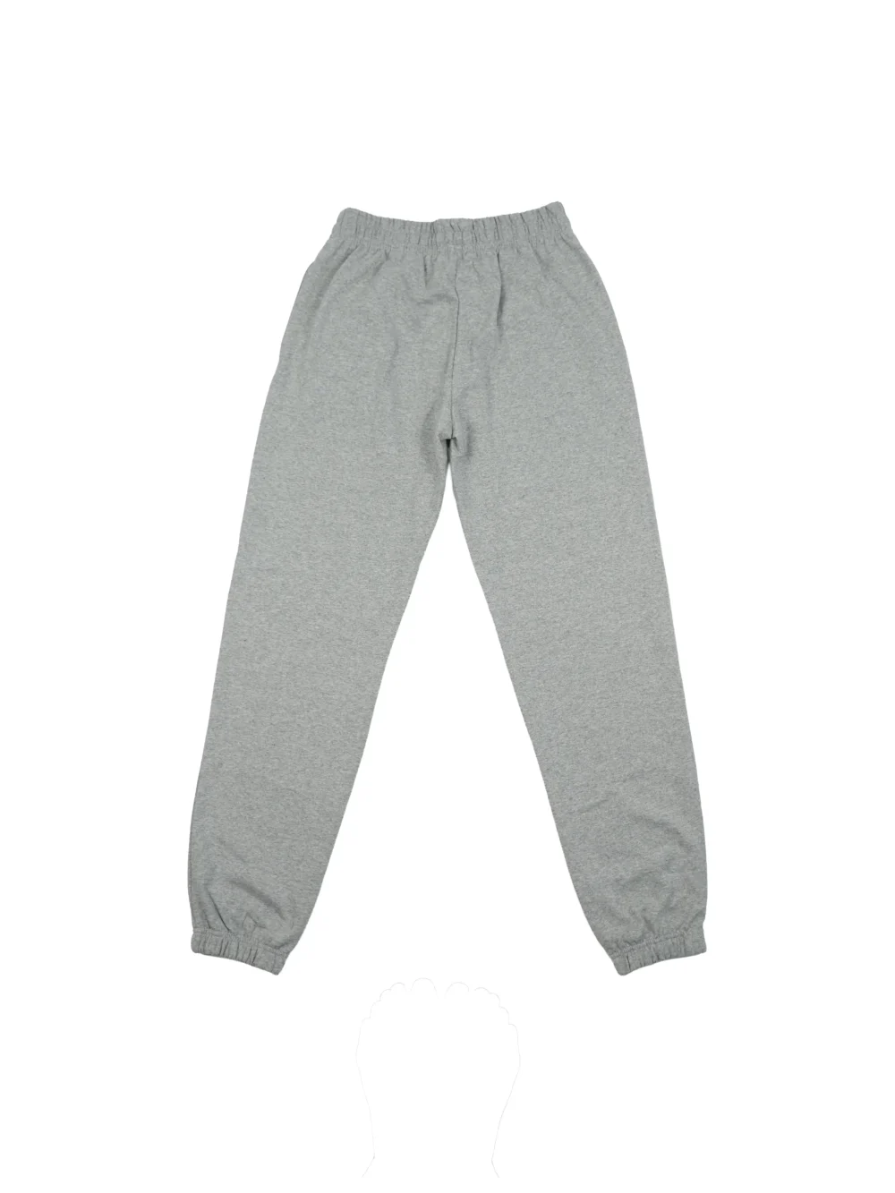 The grey "[RHXSM]" minimalist sweatpants, laid flat (back view), highlighting the clean, design-free back for an understated look; premium calisthenics apparel.
