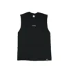 The RHSM "[RHXSM]" Oversized Tank in black, laid flat (front view), showing the minimalist chest graphic on this 100% premium cotton fitness apparel.