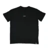 The RHSM "[RHXSM]" Oversized Tee in black, laid flat (front view), showing the minimalist chest graphic and sewn-in hem label on this 100% cotton fitness apparel.
