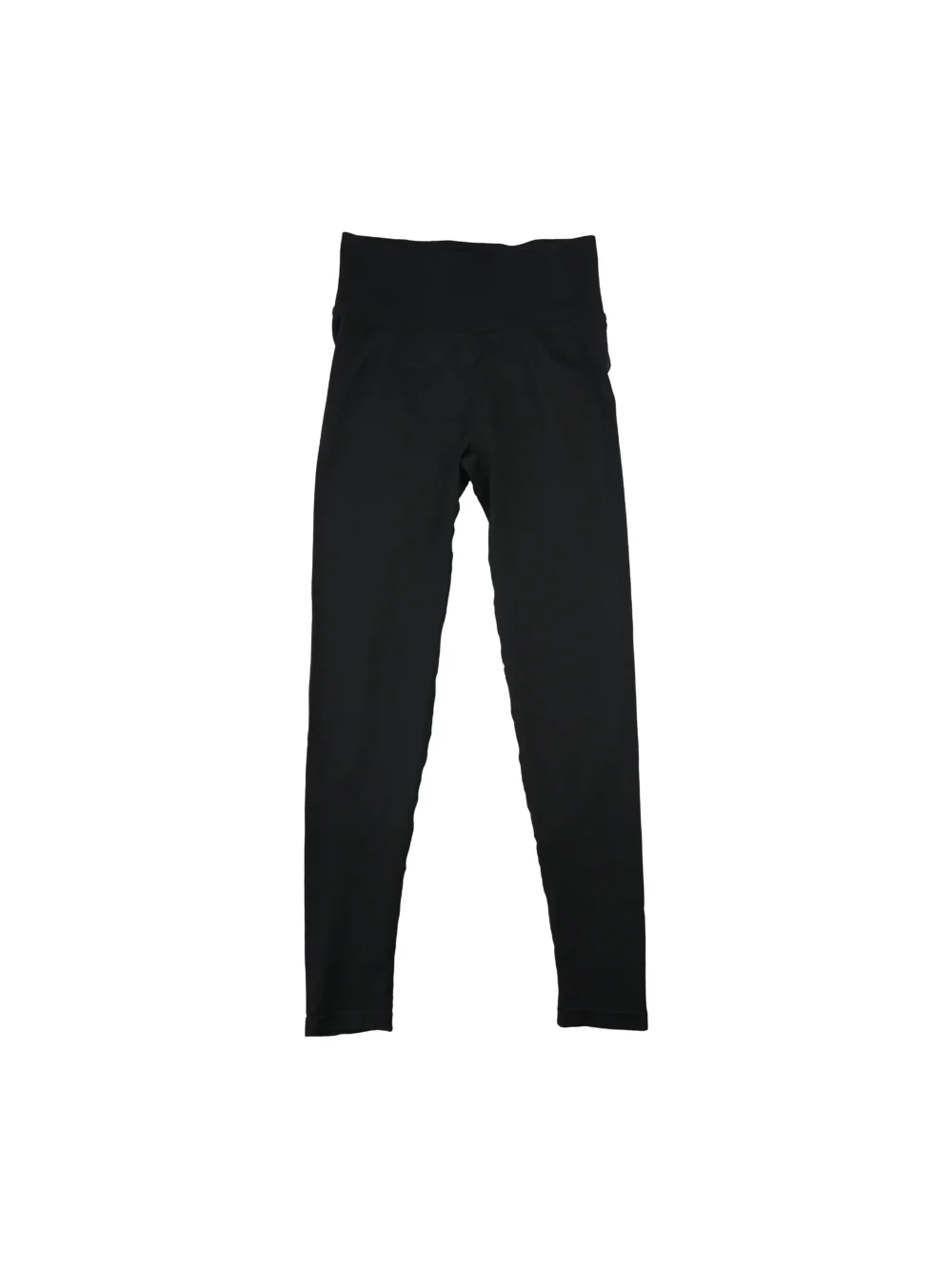 The women's RHSM "[RHXSM]" Seamless Scrunch Leggings in black, laid flat (front view), showing the seamless knit and body-contour patterns of this fitness apparel.