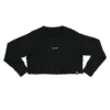 The women's RHSM "[RHXSM]" Terry Cropped Crew in black, laid flat (front view), showing the premium embroidered logo and soft loose terry fabric of this fitness apparel.