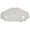 The women's RHSM "[RHXSM]" Terry Cropped Crew in white, laid flat (front view), showcasing the minimalist embroidered design of this fitness apparel.