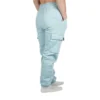 Rear view of model in Baby Blue RHSM cargo sweatpants, displaying the ribbed ankle cuffs that keep the pants secure during training.
