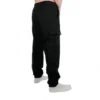 Rear view of a model wearing black RHSM lightweight cargo sweatpants, showing the tapered leg fit and lighter material drape.